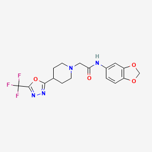 molecular formula C17H17F3N4O4 B2504272 N-(2H-1,3-benzodioxol-5-yl)-2-{4-[5-(trifluoromethyl)-1,3,4-oxadiazol-2-yl]piperidin-1-yl}acetamide CAS No. 1396853-65-8