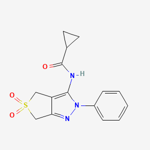 molecular formula C15H15N3O3S B2504290 N-(5,5-二氧化-2-苯基-4,6-二氢-2H-噻吩并[3,4-c]吡唑-3-基)环丙烷甲酰胺 CAS No. 681265-35-0