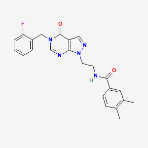 molecular formula C23H22FN5O2 B2504291 N-(2-(5-(2-fluorobenzyl)-4-oxo-4,5-dihydro-1H-pyrazolo[3,4-d]pyrimidin-1-yl)ethyl)-3,4-dimethylbenzamide CAS No. 921889-92-1