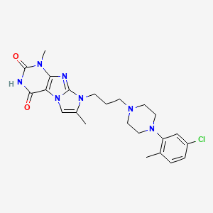 molecular formula C23H28ClN7O2 B2504301 8-{3-[4-(5-Chloro-2-methylphenyl)piperazinyl]propyl}-1,7-dimethyl-1,3,5-trihyd ro-4-imidazolino[1,2-h]purine-2,4-dione CAS No. 923152-33-4