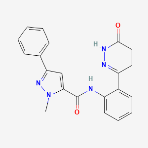 molecular formula C21H17N5O2 B2504328 1-methyl-N-(2-(6-oxo-1,6-dihydropyridazin-3-yl)phenyl)-3-phenyl-1H-pyrazole-5-carboxamide CAS No. 1428366-07-7