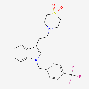 molecular formula C22H23F3N2O2S B2504329 4-(2-{1-[4-(trifluoromethyl)benzyl]-1H-indol-3-yl}ethyl)-1lambda~6~,4-thiazinane-1,1-dione CAS No. 478047-14-2