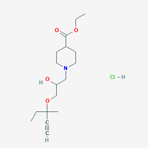 molecular formula C17H30ClNO4 B2504330 Ethyl 1-(2-hydroxy-3-((3-methylpent-1-yn-3-yl)oxy)propyl)piperidine-4-carboxylate hydrochloride CAS No. 1185534-05-7
