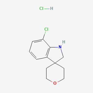 molecular formula C12H15Cl2NO B2504337 7-Chloro-1,2-dihydrospiro[indole-3,4'-oxane] hydrochloride CAS No. 2197062-49-8