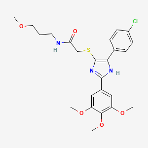 molecular formula C24H28ClN3O5S B2504345 2-((5-(4-chlorophenyl)-2-(3,4,5-trimethoxyphenyl)-1H-imidazol-4-yl)thio)-N-(3-methoxypropyl)acetamide CAS No. 901241-70-1