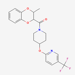 molecular formula C21H21F3N2O4 B2504349 (3-Methyl-2,3-dihydrobenzo[b][1,4]dioxin-2-yl)(4-((5-(trifluoromethyl)pyridin-2-yl)oxy)piperidin-1-yl)methanone CAS No. 1421505-34-1