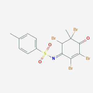 molecular formula C14H11Br4NO3S B2504364 (E)-4-methyl-N-(2,3,5,6-tetrabromo-5-methyl-4-oxocyclohex-2-en-1-ylidene)benzenesulfonamide CAS No. 314751-27-4