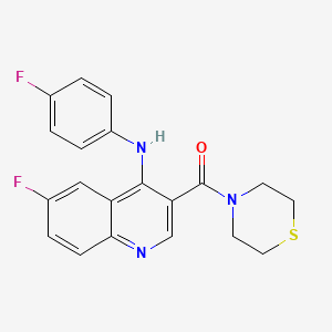 molecular formula C20H17F2N3OS B2504371 (6-Fluoro-4-((4-fluorophenyl)amino)quinolin-3-yl)(thiomorpholino)methanone CAS No. 1358266-82-6
