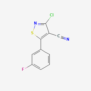 molecular formula C10H4ClFN2S B2504382 3-Chloro-5-(3-fluorophenyl)isothiazole-4-carbonitrile CAS No. 256348-09-1