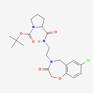 molecular formula C21H28ClN3O5 B2504383 tert-butyl 2-((2-(7-chloro-3-oxo-2,3-dihydrobenzo[f][1,4]oxazepin-4(5H)-yl)ethyl)carbamoyl)pyrrolidine-1-carboxylate CAS No. 1902908-72-8