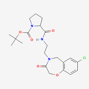 molecular formula C21H28ClN3O5 B2504383 2-(7-氯-3-氧代-2,3-二氢苯并[f][1,4]噁嗪-4(5H)-基)乙基)氨基甲酰基]吡咯烷-1-羧酸叔丁酯 CAS No. 1902908-72-8