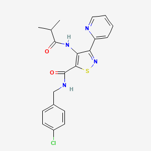 molecular formula C20H19ClN4O2S B2504387 N-(4-氯苄基)-4-(异丁酰氨基)-3-吡啶-2-基异噻唑-5-甲酰胺 CAS No. 1251620-86-6