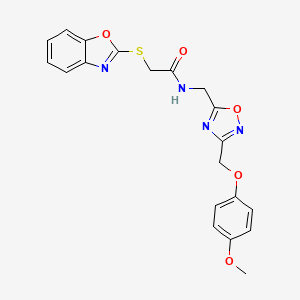 molecular formula C20H18N4O5S B2504389 2-(benzo[d]oxazol-2-ylthio)-N-((3-((4-methoxyphenoxy)methyl)-1,2,4-oxadiazol-5-yl)methyl)acetamide CAS No. 1226435-38-6