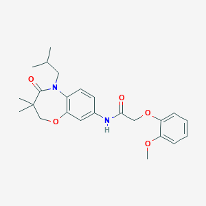 molecular formula C24H30N2O5 B2504396 N-(5-isobutyl-3,3-dimethyl-4-oxo-2,3,4,5-tetrahydrobenzo[b][1,4]oxazepin-8-yl)-2-(2-methoxyphenoxy)acetamide CAS No. 921582-97-0