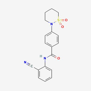 molecular formula C18H17N3O3S B2504398 N-(2-cyanophenyl)-4-(1,1-dioxothiazinan-2-yl)benzamide CAS No. 941992-52-5
