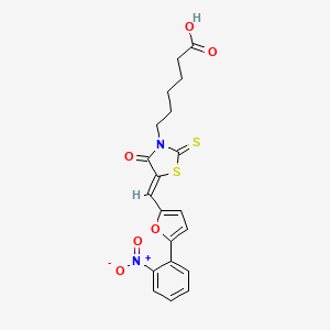 molecular formula C20H18N2O6S2 B2504409 (Z)-6-(5-((5-(2-nitrophenyl)furan-2-yl)methylene)-4-oxo-2-thioxothiazolidin-3-yl)hexanoic acid CAS No. 612804-37-2