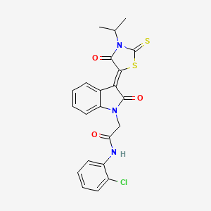 molecular formula C22H18ClN3O3S2 B2504432 N-(2-Chlorophenyl)-2-[(3Z)-3-(3-isopropyl-4-oxo-2-thioxo-1,3-thiazolidin-5-ylidene)-2-oxo-2,3-dihydro-1H-indol-1-YL]acetamide CAS No. 618077-06-8