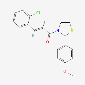 molecular formula C19H18ClNO2S B2504438 (E)-3-(2-chlorophenyl)-1-(2-(4-methoxyphenyl)thiazolidin-3-yl)prop-2-en-1-one CAS No. 2035004-68-1