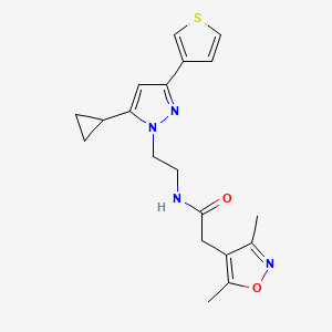 molecular formula C19H22N4O2S B2504441 N-(2-(5-cyclopropyl-3-(thiophen-3-yl)-1H-pyrazol-1-yl)ethyl)-2-(3,5-dimethylisoxazol-4-yl)acetamide CAS No. 2034586-09-7