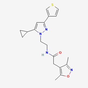 molecular formula C19H22N4O2S B2504441 N-(2-(5-环丙基-3-(噻吩-3-基)-1H-吡唑-1-基)乙基)-2-(3,5-二甲基异恶唑-4-基)乙酰胺 CAS No. 2034586-09-7