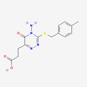 molecular formula C14H16N4O3S B2504450 3-[4-amino-3-[(4-methylphenyl)methylsulfanyl]-5-oxo-1,2,4-triazin-6-yl]propanoic Acid CAS No. 896169-78-1