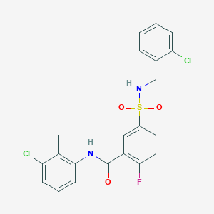 molecular formula C21H17Cl2FN2O3S B2504461 N-(3-chloro-2-methylphenyl)-5-(N-(2-chlorobenzyl)sulfamoyl)-2-fluorobenzamide CAS No. 451505-70-7