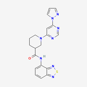 molecular formula C19H18N8OS B2504463 1-(6-(1H-pyrazol-1-yl)pyrimidin-4-yl)-N-(benzo[c][1,2,5]thiadiazol-4-yl)piperidine-3-carboxamide CAS No. 1334371-93-5