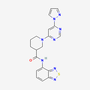 molecular formula C19H18N8OS B2504463 1-(6-(1H-ピラゾール-1-イル)ピリミジン-4-イル)-N-(ベンゾ[c][1,2,5]チアジアゾール-4-イル)ピペリジン-3-カルボキサミド CAS No. 1334371-93-5