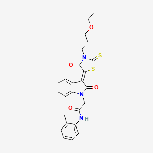 molecular formula C25H25N3O4S2 B2504470 2-{(3Z)-3-[3-(3-ethoxypropyl)-4-oxo-2-thioxo-1,3-thiazolidin-5-ylidene]-2-oxo-2,3-dihydro-1H-indol-1-yl}-N-(2-methylphenyl)acetamide CAS No. 618080-01-6