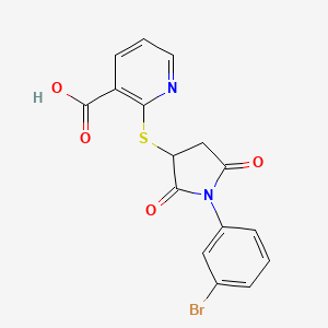 molecular formula C16H11BrN2O4S B2504473 2-((1-(3-溴苯基)-2,5-二氧代吡咯烷-3-基)硫代)烟酸 CAS No. 838866-99-2