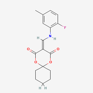 molecular formula C17H18FNO4 B2504477 3-(((2-Fluoro-5-méthylphényl)amino)méthylène)-1,5-dioxaspiro[5.5]undécane-2,4-dione CAS No. 1105216-16-7