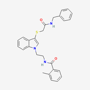 molecular formula C27H27N3O2S B2504481 N-(2-(3-((2-(bencilamino)-2-oxoethyl)tio)-1H-indol-1-il)etil)-2-metilbenzamida CAS No. 851412-94-7