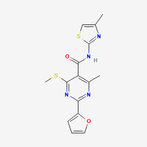 molecular formula C15H14N4O2S2 B2504490 2-(furan-2-yl)-4-methyl-N-(4-methyl-1,3-thiazol-2-yl)-6-(methylsulfanyl)pyrimidine-5-carboxamide CAS No. 1388349-17-4