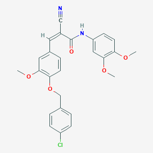 (Z)-3-[4-[(4-Chlorophenyl)methoxy]-3-methoxyphenyl]-2-cyano-N-(3,4-dimethoxyphenyl)prop-2-enamide