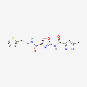 molecular formula C15H14N4O4S B2504495 5-methyl-N-(4-((2-(thiophen-2-yl)ethyl)carbamoyl)oxazol-2-yl)isoxazole-3-carboxamide CAS No. 1421492-40-1