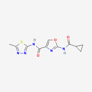 molecular formula C11H11N5O3S B2504499 2-(cyclopropanecarboxamido)-N-(5-methyl-1,3,4-thiadiazol-2-yl)oxazole-4-carboxamide CAS No. 1351659-57-8