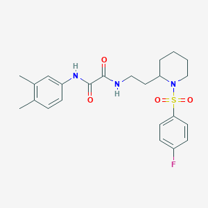 molecular formula C23H28FN3O4S B2504500 N1-(3,4-dimethylphenyl)-N2-(2-(1-((4-fluorophenyl)sulfonyl)piperidin-2-yl)ethyl)oxalamide CAS No. 898445-28-8