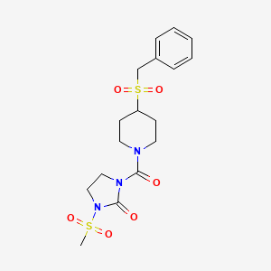 molecular formula C17H23N3O6S2 B2504508 1-(4-(Benzylsulfonyl)piperidine-1-carbonyl)-3-(methylsulfonyl)imidazolidin-2-one CAS No. 2034344-78-8
