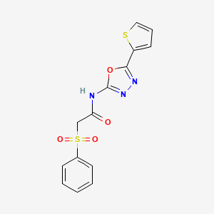 molecular formula C14H11N3O4S2 B2504510 2-(benzenesulfonyl)-N-(5-thiophen-2-yl-1,3,4-oxadiazol-2-yl)acetamide CAS No. 898427-85-5