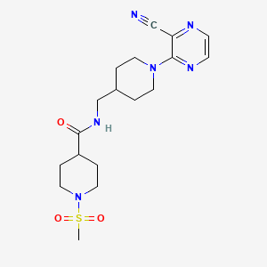 molecular formula C18H26N6O3S B2504513 N-((1-(3-cyanopyrazin-2-yl)piperidin-4-yl)methyl)-1-(methylsulfonyl)piperidine-4-carboxamide CAS No. 1797575-92-8