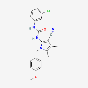 molecular formula C22H21ClN4O2 B2504515 N-(3-chlorophenyl)-N'-[3-cyano-1-(4-methoxybenzyl)-4,5-dimethyl-1H-pyrrol-2-yl]urea CAS No. 866017-63-2