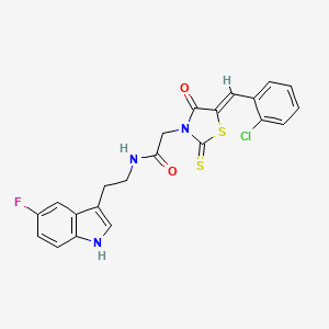 molecular formula C22H17ClFN3O2S2 B2504528 (Z)-2-(5-(2-氯苄叉)-4-氧代-2-硫代噻唑烷-3-基)-N-(2-(5-氟-1H-吲哚-3-基)乙基)乙酰胺 CAS No. 900134-64-7