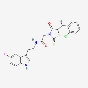 molecular formula C22H17ClFN3O2S2 B2504528 2-[(5Z)-5-[(2-chlorophenyl)methylidene]-4-oxo-2-sulfanylidene-1,3-thiazolidin-3-yl]-N-[2-(5-fluoro-1H-indol-3-yl)ethyl]acetamide CAS No. 900134-64-7