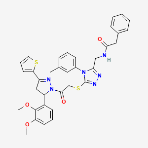 molecular formula C35H34N6O4S2 B2504540 N-((5-((2-(5-(2,3-dimethoxyphenyl)-3-(thiophen-2-yl)-4,5-dihydro-1H-pyrazol-1-yl)-2-oxoethyl)thio)-4-(m-tolyl)-4H-1,2,4-triazol-3-yl)methyl)-2-phenylacetamide CAS No. 362505-89-3