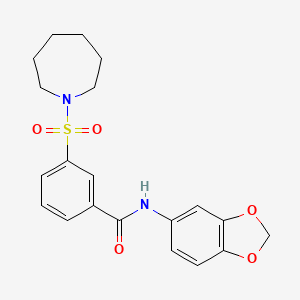 molecular formula C20H22N2O5S B2504574 3-(氮杂环戊烷-1-磺酰基)-N-(1,3-苯二氧杂环-5-基)苯甲酰胺 CAS No. 638135-85-0
