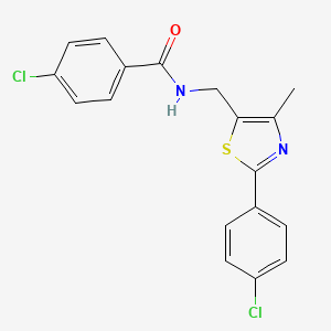 molecular formula C18H14Cl2N2OS B2504582 4-chloro-N-{[2-(4-chlorophenyl)-4-methyl-1,3-thiazol-5-yl]methyl}benzamide CAS No. 865658-39-5