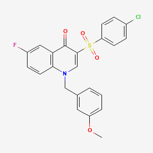 molecular formula C23H17ClFNO4S B2504590 3-(4-Chlorophenyl)sulfonyl-6-fluoro-1-[(3-methoxyphenyl)methyl]quinolin-4-one CAS No. 866810-35-7