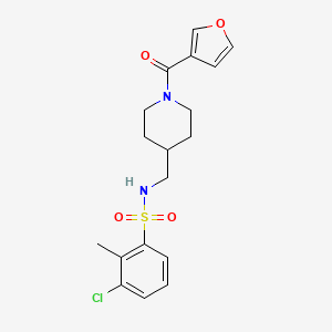 molecular formula C18H21ClN2O4S B2504591 3-chloro-N-((1-(furan-3-carbonyl)piperidin-4-yl)methyl)-2-methylbenzenesulfonamide CAS No. 1396868-46-4