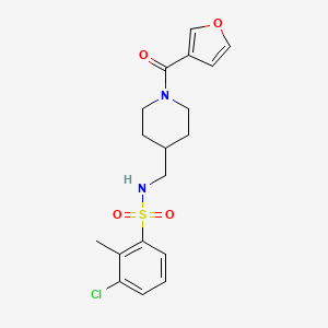 molecular formula C18H21ClN2O4S B2504591 3-氯-N-((1-(呋喃-3-羰基)哌啶-4-基)甲基)-2-甲基苯磺酰胺 CAS No. 1396868-46-4