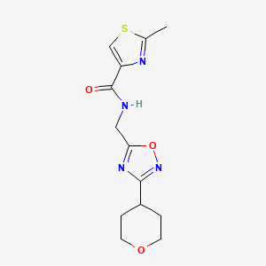 molecular formula C13H16N4O3S B2504604 2-methyl-N-((3-(tetrahydro-2H-pyran-4-yl)-1,2,4-oxadiazol-5-yl)methyl)thiazole-4-carboxamide CAS No. 2034561-98-1
